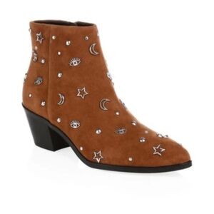 Rebecca Minkoff Lizzie Suede Booties Sz 6 Studded Moon Stars Brown Almond